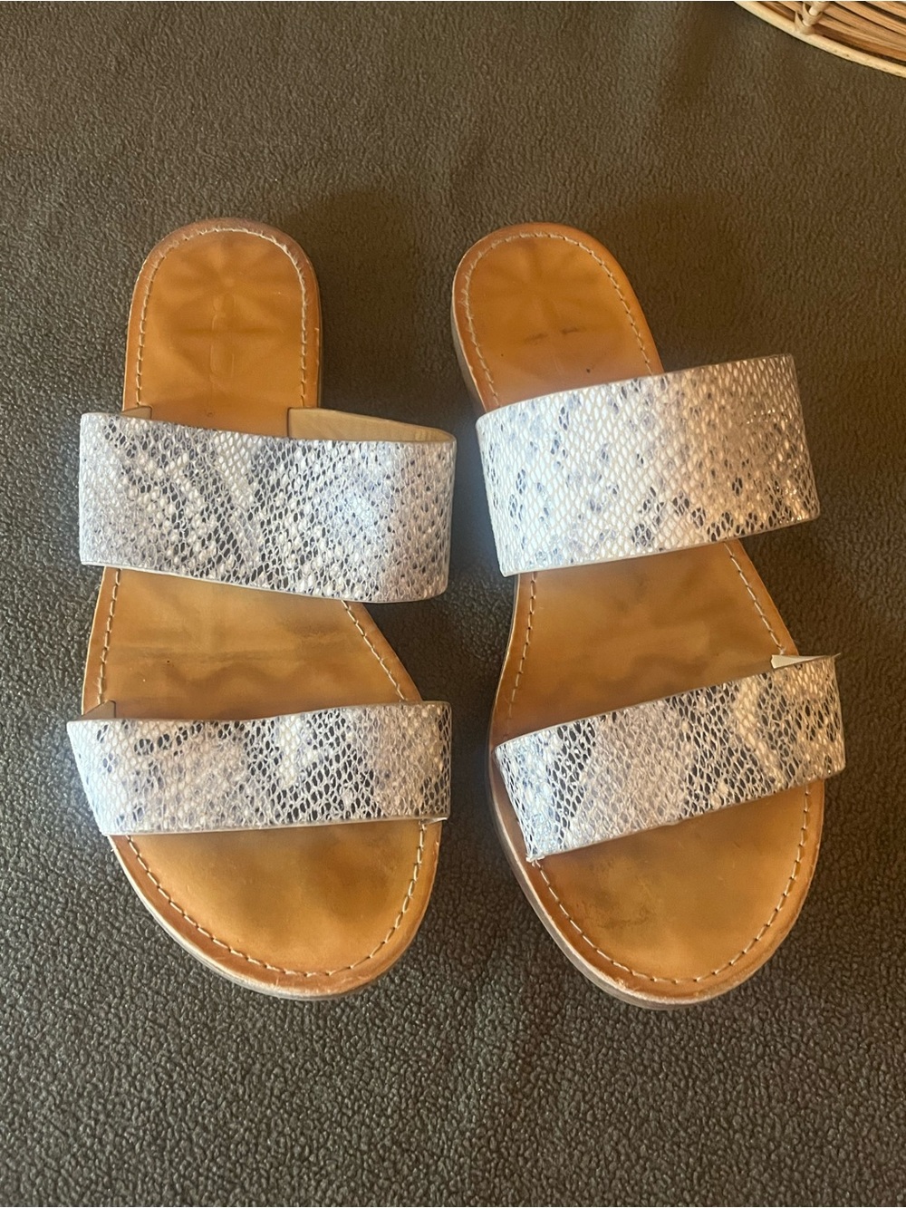 Soda White Snake-Print Double-Strap Slide Sandals